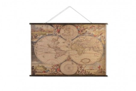 Carte du monde en lin à accrocher au mur