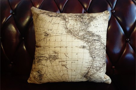 lot de 4, housses de coussins voyage, déco explorateur, style vintage, couleur vieilli et bleu, carte du monde