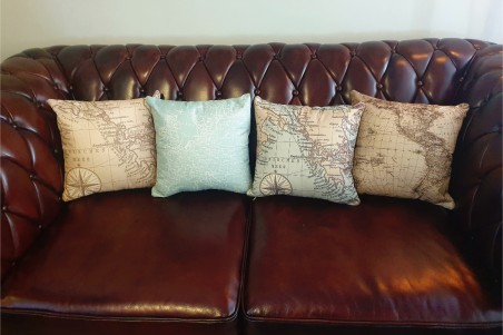 lot de 4, housses de coussins voyage, déco explorateur, style vintage, couleur vieilli et bleu, carte du monde