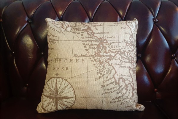 lot de 4, housses de coussins voyage, déco explorateur, style vintage, couleur vieilli et bleu, carte du monde 2