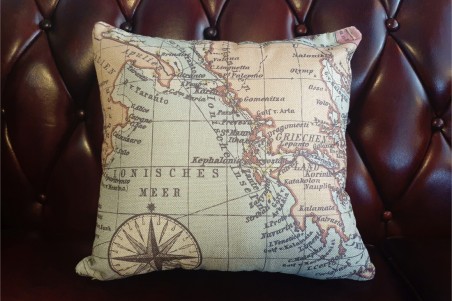 lot de 4, housses de coussins voyage, déco explorateur, style vintage, couleur vieilli et bleu, carte du monde