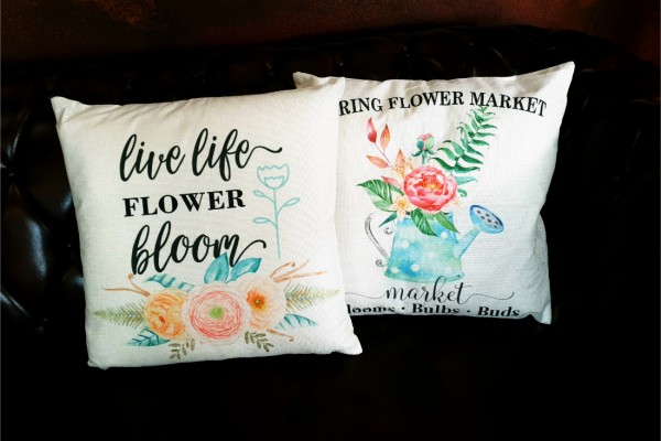 housses de coussins arrosoirs, florales, été, jardins, printemps