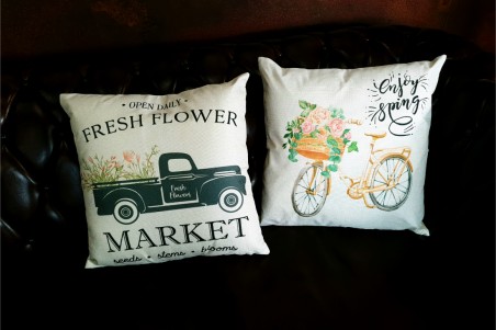 housses de coussins bicyclettes, florales, été, jardins, printemps