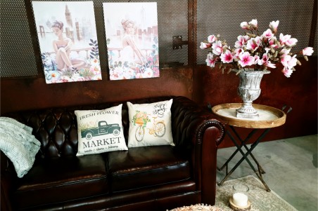 housses de coussins bicyclettes, florales, été, jardins, printemps