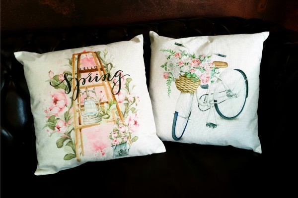 housses de coussins échelle, florales, été, jardins, printemps