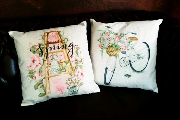 housses de coussins échelle, florales, été, jardins, printemps