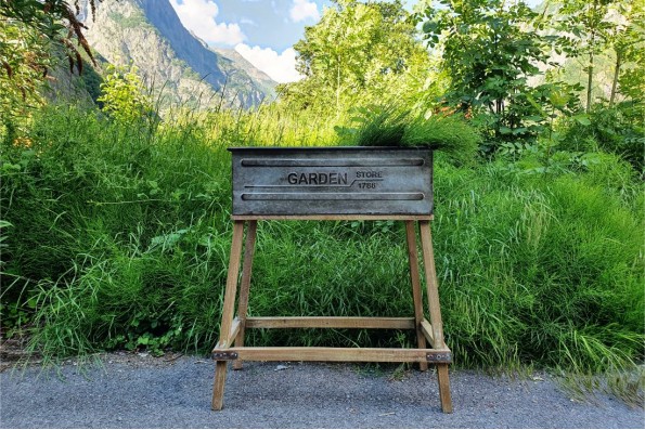 Jardinière Garden en métal & bois support pot de fleurs  porte plante jardin shabby chic déco vintage style indus