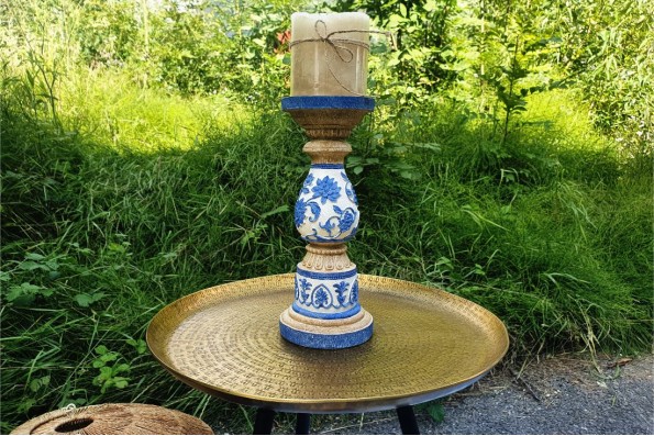 Bougeoir fleurs bleues pour décoration shabby chic déco jardin et salon de jardin