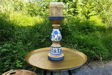 Bougeoir fleurs bleues pour décoration shabby chic déco jardin et salon de jardin