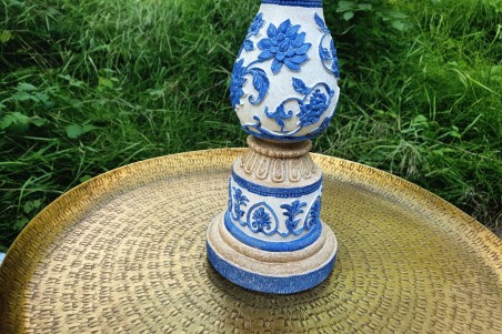 Bougeoir fleurs bleues pour décoration shabby chic déco jardin et salon de jardin