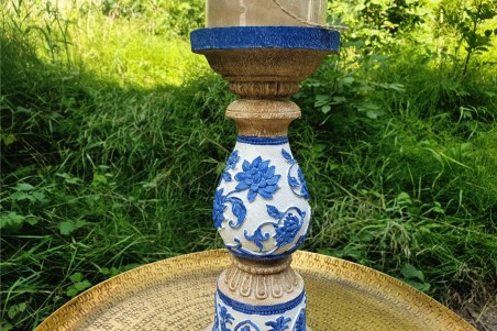 Bougeoir fleurs bleues pour décoration shabby chic déco jardin et salon de jardin