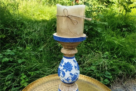 Bougeoir fleurs bleues pour décoration shabby chic déco jardin et salon de jardin