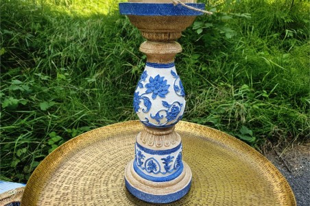 Bougeoir fleurs bleues pour décoration shabby chic déco jardin et salon de jardin