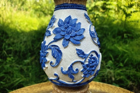 Bougeoir fleurs bleues pour décoration shabby chic déco jardin et salon de jardin