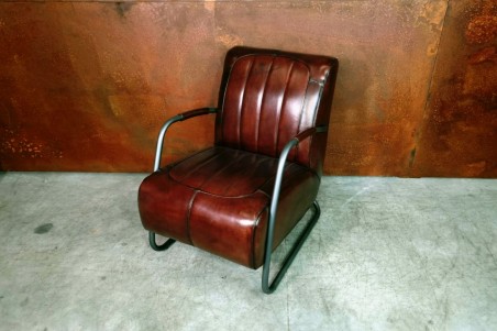Fauteuil cuir marron tabac vintage design métal  style indus déco loft