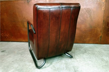 Fauteuil cuir marron tabac vintage design métal  style indus déco loft