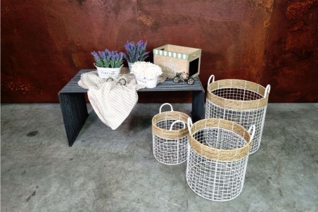 Paniers en grillages et osier, couleur blanc lot de 3 style vintage, champêtre, romantique