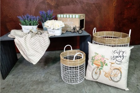 Bicyclettes déco a poser vintage, avec panier, couleur noir ou ocre, style atelier