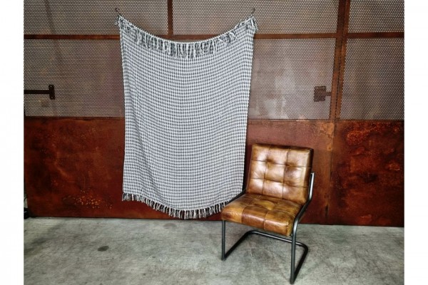 Plaid pied de poule gris, chaud, hiver, cocooning, cheminée, couverture, coton, frange