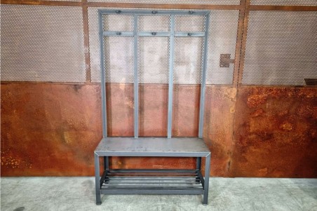 meuble d'entrée en acier, vestiaire, bar, restaurant, salle de sport, metal, style industriel, porte manteau, range chaussures