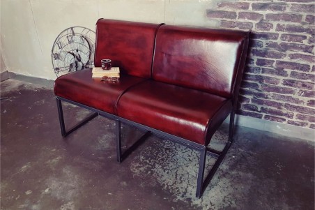Banquette maxi confort en cuir et métal déco vintage style indus design loft ou contemporain