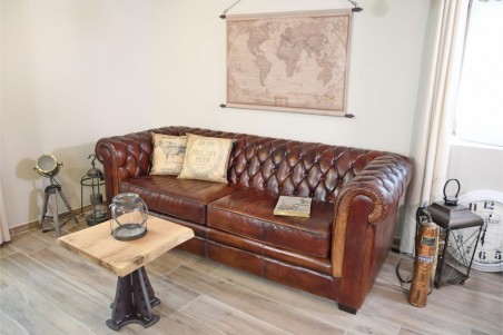 Canapé 3 places cuir marron tabac capitonné design "chesterfield" style industriel déco indus loft