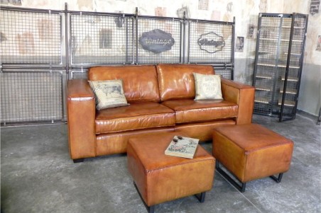 Canapé cuir camel sombre design loft style industriel déco indus confort moelleux