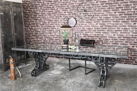 Plateau en verre sur mesure avec cadre métal décoration style indus jules verne steampunk
