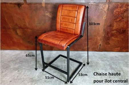 Aron 1.0 - Chaise de bar - haut de gamme en Cuir et Métal - tube carré