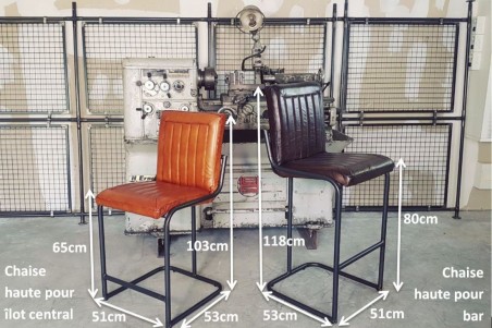 Nocario 2.0 - Chaise de bar - fait main en cuir et acier - tube rond