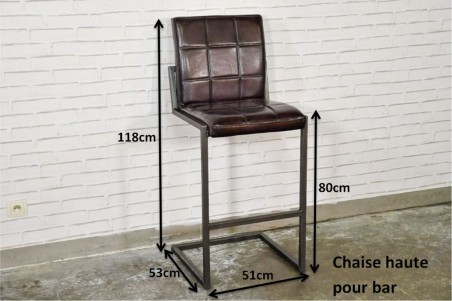 Thaon 1.0 - Chaise de bar - Originale en Cuir et Métal - tube carré