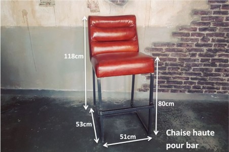 Millery - chaise de bar - Made In France en Cuir et Métal - triple confort