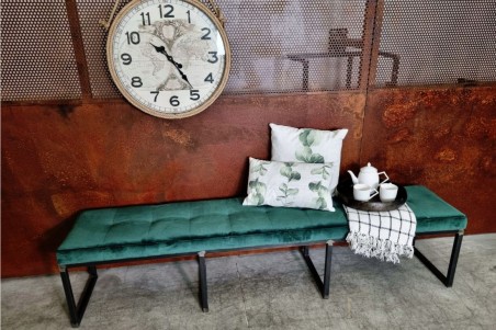 Banc velours vert forêt design métal   piétement acier style industriel déco loft contemporaine restaurant café bar hotel