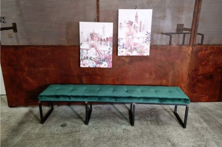 Banc velours vert forêt design métal   piétement acier style industriel déco loft contemporaine restaurant café bar hotel