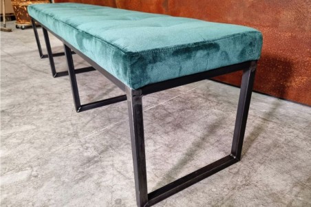 Banc velours vert forêt design métal   piétement acier style industriel déco loft contemporaine restaurant café bar hotel