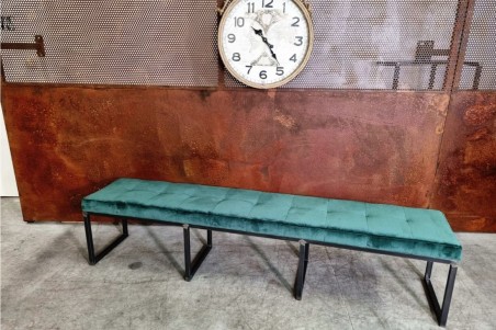 Banc velours vert forêt design métal   piétement acier style industriel déco loft contemporaine restaurant café bar hotel