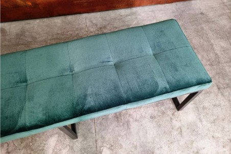 Banc velours vert forêt design métal   piétement acier style industriel déco loft contemporaine restaurant café bar hotel