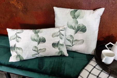 coussin lin végétal 50x30 rectangle beige feuilles vertes décoration végétale style tropical