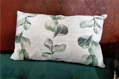 coussin lin végétal 50x30 rectangle beige feuilles vertes décoration végétale style tropical