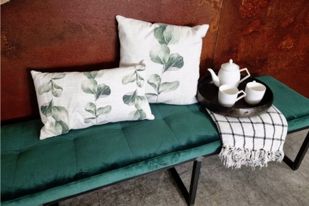 coussin lin végétal 50x30 rectangle beige feuilles vertes décoration végétale style tropical