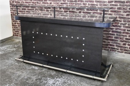 Bar métal vintage design acier vernis plateau verre déco indus loft