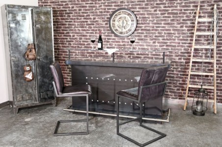 Bar métal vintage design acier vernis plateau verre déco indus loft