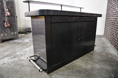 Bar métal vintage design acier vernis plateau verre déco indus loft