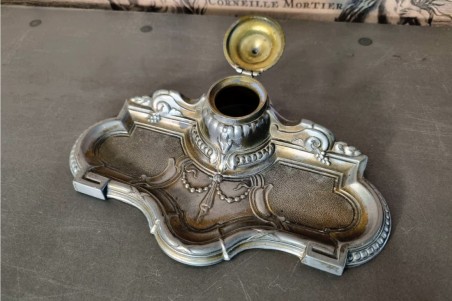 chiner, brocante, encrier, sans stylo, vintage, vieilli, ancien