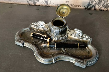 chiner, brocante, encrier, sans stylo, vintage, vieilli, ancien