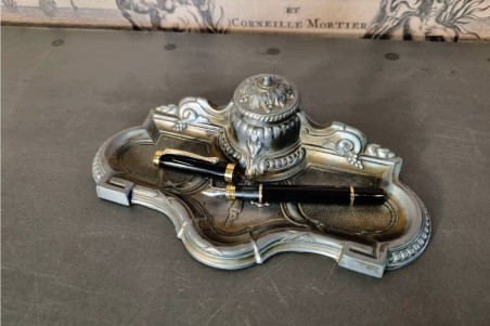 chiner, brocante, encrier, sans stylo, vintage, vieilli, ancien