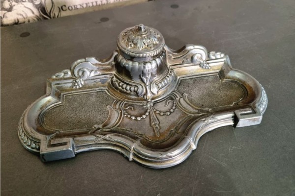 chiner, brocante, encrier, sans stylo, vintage, vieilli, ancien