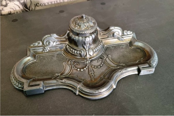 chiner, brocante, encrier, sans stylo, vintage, vieilli, ancien