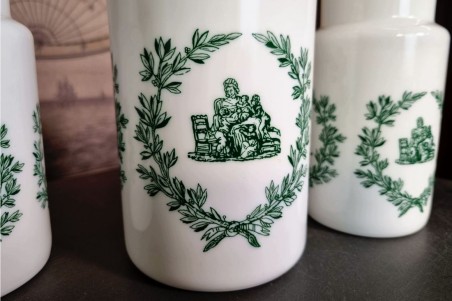 chiner, brocante, pot en porcelaine, lot de 4, blanc et vert, vintage, vieilli, ancien, vintage