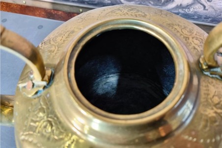 brocante, chiner, vintage, vieilli, ancien, théière laiton grand modèle